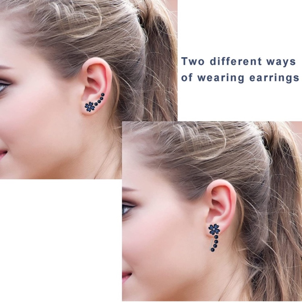 Flower Cubic Zirconia Crystal EarClimbers - Picture 3 of 5